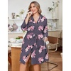 Ekouaer Women Plus Size Robe Knee Length Lightweight Bathrobe Short Kimono Robes with Pockets Maternity Robe | V Neck,Knee Length,Kimono,Soft,Comfy,Maternity Robes(Purple Flower)