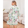 Ekouaer Women Plus Size Robe Knee Length Lightweight Bathrobe Short Kimono Robes with Pockets Maternity Robe | V Neck,Knee Length,Kimono,Soft,Comfy,Maternity Robes(Green Flower)