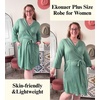 Ekouaer Women Plus Size Robe Knee Length Lightweight Bathrobe Short Kimono Robes with Pockets Maternity Robe | V Neck,Knee Length,Kimono,Soft,Comfy,Maternity Robes(Celadon Green)