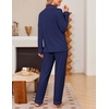 Ekouaer Womens Pajama Sets Button Down Long Sleeve & Pants loungewear(Navy Blue)