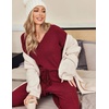 Ekouaer Womens Pajama Sets Fuzzy Fleece Sleepwear Long Sleeve Pjs | Fall Outfits,Sweater Nightwear,V Neck,Pants,2 Piece Matching Set,Ideal for Home Relaxation,Party,Cozy Loungewear(Brick Red)