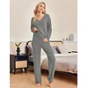 Ekouaer Womens Pajama Sets Fuzzy Fleece Sleepwear Long Sleeve Pjs | Fall Outfits,Sweater Nightwear,V Neck,Pants,2 Piece Matching Set,Ideal for Home Relaxation,Party,Cozy Loungewear(Dark Gray)