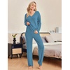 Ekouaer Womens Pajama Sets Fuzzy Fleece Sleepwear Long Sleeve Pjs | Fall Outfits,Sweater Nightwear,V Neck,Pants,2 Piece Matching Set,Ideal for Home Relaxation,Party,Cozy Loungewear(Blue)