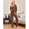 Ekouaer Womens Pajama Sets Fuzzy Fleece Sleepwear Long Sleeve Pjs | Fall Outfits,Sweater Nightwear,V Neck,Pants,2 Piece Matching Set,Ideal for Home Relaxation,Party,Cozy Loungewear(Brown)