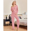 Ekouaer Womens Pajama Sets Fuzzy Fleece Sleepwear Long Sleeve Pjs | Fall Outfits,Sweater Nightwear,V Neck,Pants,2 Piece Matching Set,Ideal for Home Relaxation,Party,Cozy Loungewear(Taro)