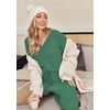 Ekouaer Womens Pajama Sets Fuzzy Fleece Sleepwear Long Sleeve Pjs | Fall Outfits,Sweater Nightwear,V Neck,Pants,2 Piece Matching Set,Ideal for Home Relaxation,Party,Cozy Loungewear(Green)