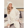 Ekouaer Womens Pajama Sets Fuzzy Fleece Sleepwear Long Sleeve Pjs | Fall Outfits,Sweater Nightwear,V Neck,Pants,2 Piece Matching Set,Ideal for Home Relaxation,Party,Cozy Loungewear(White)