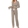 Ekouaer Women’s Pajamas Long Sleeve Loungewear Casual Button Down Pjs | Soft Sleepwear,Notch Collar,Elastic Waist Pants with Side Pockets,Adjustable Drawstring,Pajama Party,Maternity,Postpartum(Light Grey Khaki)
