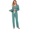 Ekouaer Women’s Pajamas Long Sleeve Loungewear Casual Button Down Pjs | Soft Sleepwear,Notch Collar,Elastic Waist Pants with Side Pockets,Adjustable Drawstring,Pajama Party,Maternity,Postpartum(Green)