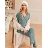 Ekouaer Women’s Pajamas Long Sleeve Loungewear Casual Button Down Pjs | Soft Sleepwear,Notch Collar,Elastic Waist Pants with Side Pockets,Adjustable Drawstring,Pajama Party,Maternity,Postpartum(Dark Green)