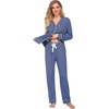 Ekouaer Women’s Pajamas Long Sleeve Loungewear Casual Button Down Pjs | Soft Sleepwear,Notch Collar,Elastic Waist Pants with Side Pockets,Adjustable Drawstring,Pajama Party,Maternity,Postpartum(Navy)