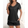Ekouaer Women’s Pajamas Sets Short Sleeve Pjs Two Piece Sleepwear Casual Lounge Sets With Pockets(Black)