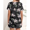 Ekouaer Women’s Pajamas Sets Short Sleeve Pjs Two Piece Sleepwear Casual Lounge Sets With Pockets(Black Floral)