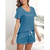 Ekouaer Women’s Pajamas Sets Short Sleeve Pjs Two Piece Sleepwear Casual Lounge Sets With Pockets(Blue Green)