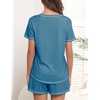 Ekouaer Women’s Pajamas Sets Short Sleeve Pjs Two Piece Sleepwear Casual Lounge Sets With Pockets(Blue Green)