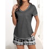 Ekouaer Women’s Pajamas Sets Short Sleeve Pjs Two Piece Sleepwear Casual Lounge Sets With Pockets(Grey Plaid)