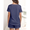 Ekouaer Women’s Pajamas Sets Short Sleeve Pjs Two Piece Sleepwear Casual Lounge Sets With Pockets(Navy Blue)