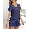 Ekouaer Women’s Pajamas Sets Short Sleeve Pjs Two Piece Sleepwear Casual Lounge Sets With Pockets(Navy Blue)