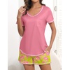 Ekouaer Women’s Pajamas Sets Short Sleeve Pjs Two Piece Sleepwear Casual Lounge Sets With Pockets(Peach Pink Floral)