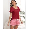 Ekouaer Women’s Pajamas Sets Short Sleeve Pjs Two Piece Sleepwear Casual Lounge Sets With Pockets(Plaid Red White)