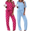 Ekouaer 2 Pack Womens Pajamas Sets Short Sleeve Long Pants Pjs Lounge Set | Comfy Soft Crew Neck Sleepwear with Pockets,Casual Printed Matching Sets for Daily Wear,Gifts,Mom,Friend,Maternity(Rose Heart/Light Blue Striped)