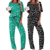 Ekouaer 2 Pack Womens Pajamas Sets Short Sleeve Long Pants Pjs Lounge Set | Comfy Soft Crew Neck Sleepwear with Pockets,Casual Printed Matching Sets for Daily Wear,Gifts,Mom,Friend,Maternity(Green Flamingo/Black Stars)