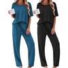 Ekouaer 2 Pack Womens Pajamas Sets Short Sleeve Long Pants Pjs Lounge Set | Comfy Soft Crew Neck Sleepwear with Pockets,Casual Printed Matching Sets for Daily Wear,Gifts,Mom,Friend,Maternity(Black/Blue Green)