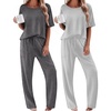 Ekouaer 2 Pack Womens Pajamas Sets Short Sleeve Long Pants Pjs Lounge Set | Comfy Soft Crew Neck Sleepwear with Pockets,Casual Printed Matching Sets for Daily Wear,Gifts,Mom,Friend,Maternity(Dark Grey/Grey Striped)
