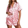 Ekouaer Pajamas for Women Set Silk Satin Pjs 2 Piece Button Down Sleepwear | Classic Notch Collar Pjs,Soft Casual Sleepwear,Loungewear Top and Shorts for Bridal Gifts,Daily Wear,Party,Vacation(Christmas Gingerbread Man)