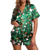 Ekouaer Pajamas for Women Set Silk Satin Pjs 2 Piece Button Down Sleepwear | Classic Notch Collar Pjs,Soft Casual Sleepwear,Loungewear Top and Shorts for Bridal Gifts,Daily Wear,Party,Vacation(Christmas Green)