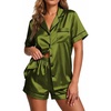 Ekouaer Pajamas for Women Set Silk Satin Pjs 2 Piece Button Down Sleepwear | Classic Notch Collar Pjs,Soft Casual Sleepwear,Loungewear Top and Shorts for Bridal Gifts,Daily Wear,Party,Vacation(Army Green)