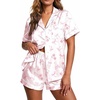 Ekouaer Pajamas for Women Set Silk Satin Pjs 2 Piece Button Down Sleepwear | Classic Notch Collar Pjs,Soft Casual Sleepwear,Loungewear Top and Shorts for Bridal Gifts,Daily Wear,Party,Vacation(Cherry Bow)