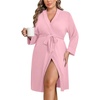 Ekouaer Women Plus Size Robe Knee Length Lightweight Bathrobe Short Kimono Robes with Pockets Maternity Robe | V Neck,Knee Length,Kimono,Soft,Comfy,Maternity Robes(Light Pink)