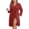 Ekouaer Women Plus Size Robe Knee Length Lightweight Bathrobe Short Kimono Robes with Pockets Maternity Robe | V Neck,Knee Length,Kimono,Soft,Comfy,Maternity Robes(Red)