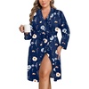 Ekouaer Women Plus Size Robe Knee Length Lightweight Bathrobe Short Kimono Robes with Pockets Maternity Robe | V Neck,Knee Length,Kimono,Soft,Comfy,Maternity Robes(Navy Florals)