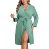 Ekouaer Women Plus Size Robe Knee Length Lightweight Bathrobe Short Kimono Robes with Pockets Maternity Robe | V Neck,Knee Length,Kimono,Soft,Comfy,Maternity Robes(Celadon Green)
