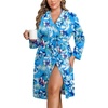 Ekouaer Women Plus Size Robe Knee Length Lightweight Bathrobe Short Kimono Robes with Pockets Maternity Robe | V Neck,Knee Length,Kimono,Soft,Comfy,Maternity Robes(Blue Fower)