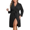 Ekouaer Women Plus Size Robe Knee Length Lightweight Bathrobe Short Kimono Robes with Pockets Maternity Robe | V Neck,Knee Length,Kimono,Soft,Comfy,Maternity Robes(Black)