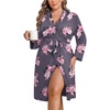 Ekouaer Women Plus Size Robe Knee Length Lightweight Bathrobe Short Kimono Robes with Pockets Maternity Robe | V Neck,Knee Length,Kimono,Soft,Comfy,Maternity Robes(Purple Flower)