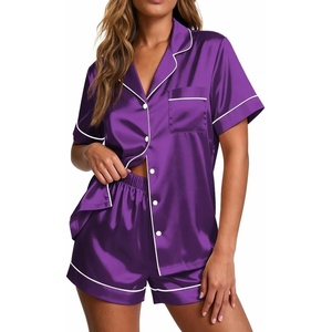 Ekouaer Pajamas for Women Set Silk Satin Pjs 2 Piece Button Down Sleepwear | Classic Notch Collar Pjs,Soft Casual Sleepwear,Loungewear Top and Shorts for Bridal Gifts,Daily Wear,Party,Vacation(Purple)