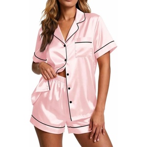 Ekouaer Pajamas for Women Set Silk Satin Pjs 2 Piece Button Down Sleepwear | Classic Notch Collar Pjs,Soft Casual Sleepwear,Loungewear Top and Shorts for Bridal Gifts,Daily Wear,Party,Vacation(Pink)
