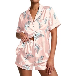 Ekouaer Pajamas for Women Set Silk Satin Pjs 2 Piece Button Down Sleepwear | Classic Notch Collar Pjs,Soft Casual Sleepwear,Loungewear Top and Shorts for Bridal Gifts,Daily Wear,Party,Vacation(White Crane)