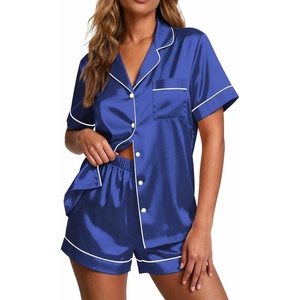 Ekouaer Pajamas for Women Set Silk Satin Pjs 2 Piece Button Down Sleepwear | Classic Notch Collar Pjs,Soft Casual Sleepwear,Loungewear Top and Shorts for Bridal Gifts,Daily Wear,Party,Vacation(Navy)