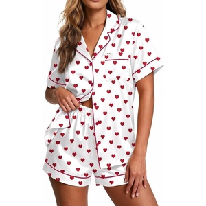 Ekouaer Pajamas for Women Set Silk Satin Pjs 2 Piece Button Down Sleepwear | Classic Notch Collar Pjs,Soft Casual Sleepwear,Loungewear Top and Shorts for Bridal Gifts,Daily Wear,Party,Vacation(Red Heart)
