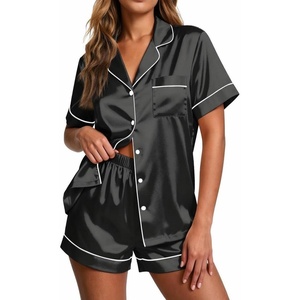 Ekouaer Pajamas for Women Set Silk Satin Pjs 2 Piece Button Down Sleepwear | Classic Notch Collar Pjs,Soft Casual Sleepwear,Loungewear Top and Shorts for Bridal Gifts,Daily Wear,Party,Vacation(Black)
