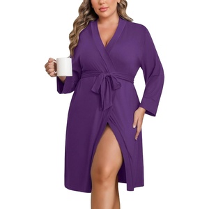 Ekouaer Women Plus Size Robe Knee Length Lightweight Bathrobe Short Kimono Robes with Pockets Maternity Robe | V Neck,Knee Length,Kimono,Soft,Comfy,Maternity Robes(Deep Purple)
