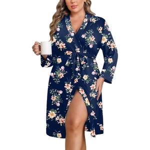 Ekouaer Women Plus Size Robe Knee Length Lightweight Bathrobe Short Kimono Robes with Pockets Maternity Robe | V Neck,Knee Length,Kimono,Soft,Comfy,Maternity Robes(Navy Floral)