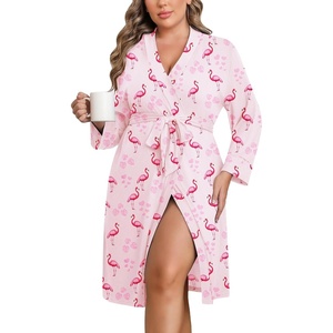 Ekouaer Women Plus Size Robe Knee Length Lightweight Bathrobe Short Kimono Robes with Pockets Maternity Robe | V Neck,Knee Length,Kimono,Soft,Comfy,Maternity Robes(Flamingos)