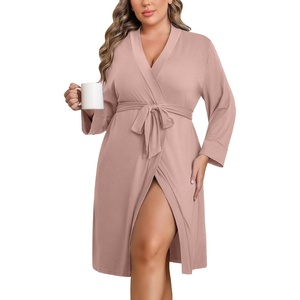 Ekouaer Women Plus Size Robe Knee Length Lightweight Bathrobe Short Kimono Robes with Pockets Maternity Robe | V Neck,Knee Length,Kimono,Soft,Comfy,Maternity Robes(Pink)