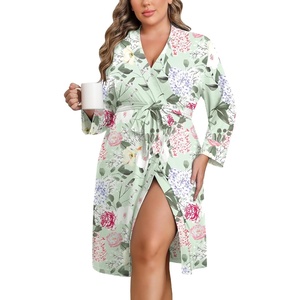 Ekouaer Women Plus Size Robe Knee Length Lightweight Bathrobe Short Kimono Robes with Pockets Maternity Robe | V Neck,Knee Length,Kimono,Soft,Comfy,Maternity Robes(Green Flower)